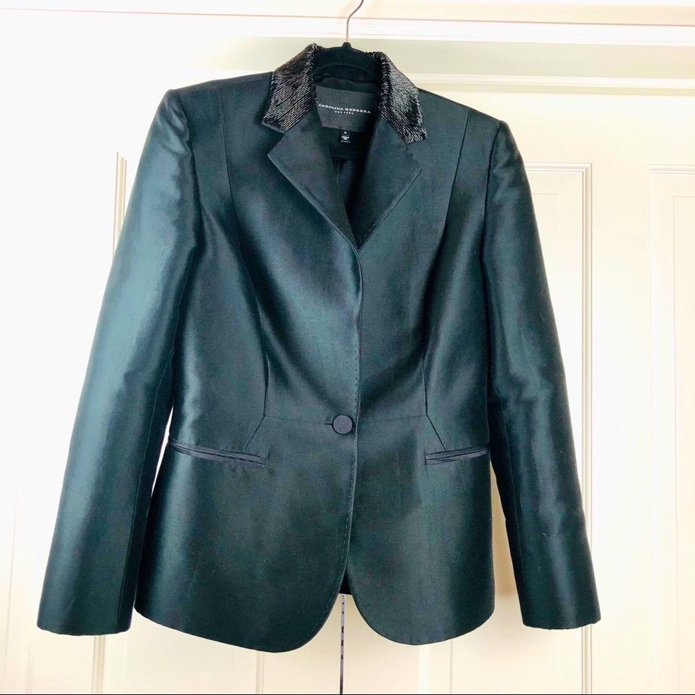 Carolina Herrera silk lined black beaded jacket 10